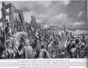 ブローニュの海岸にあるカリグラ皇帝、ハチソンの歴史、1910年頃のイラスト 作： A. MacKinlay